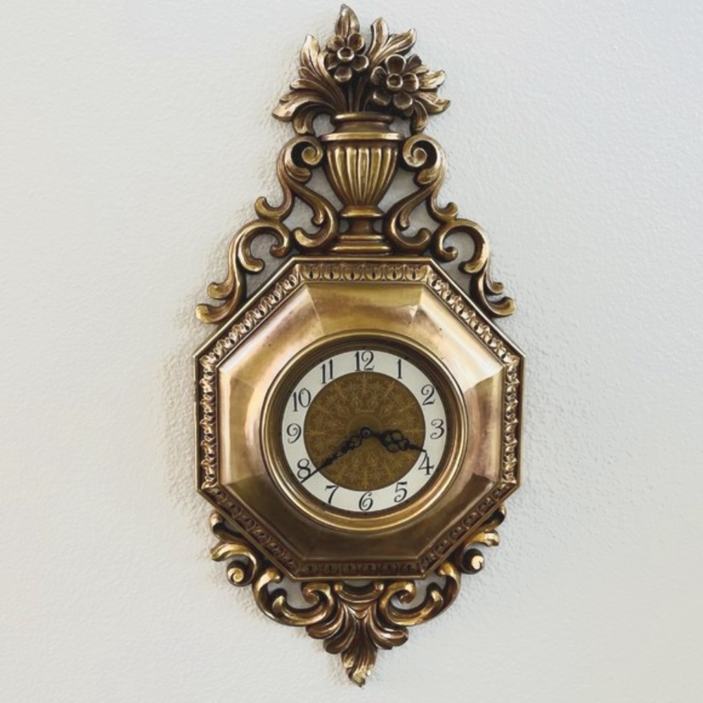Syroco Wall Clock Rococo Style Monumental Composite Made In USA
